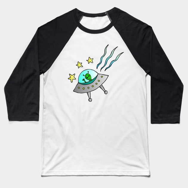 Aqua Alien Ship Baseball T-Shirt by GemmasGems
